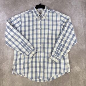 Brooks Brothers Regent Shirt Men XL Blue White Plaid Non Iron Cotton Button Down